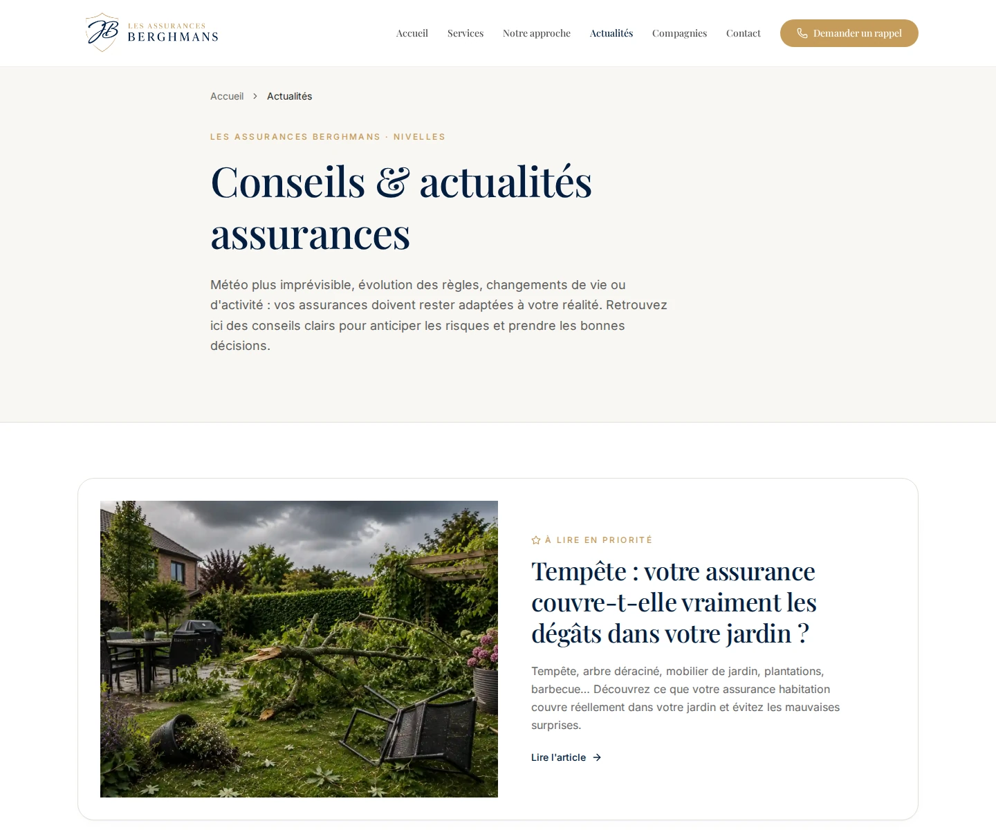 Espace Actualités du site Les Assurances Berghmans en versions desktop et mobile