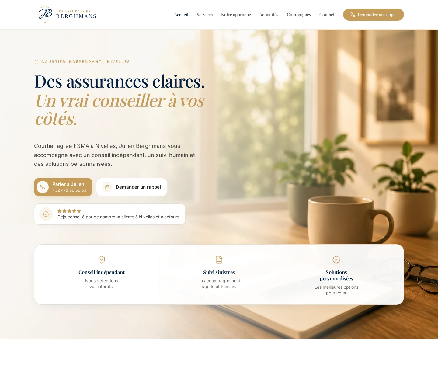 Pages d'accueil desktop et mobile du site Les Assurances Berghmans