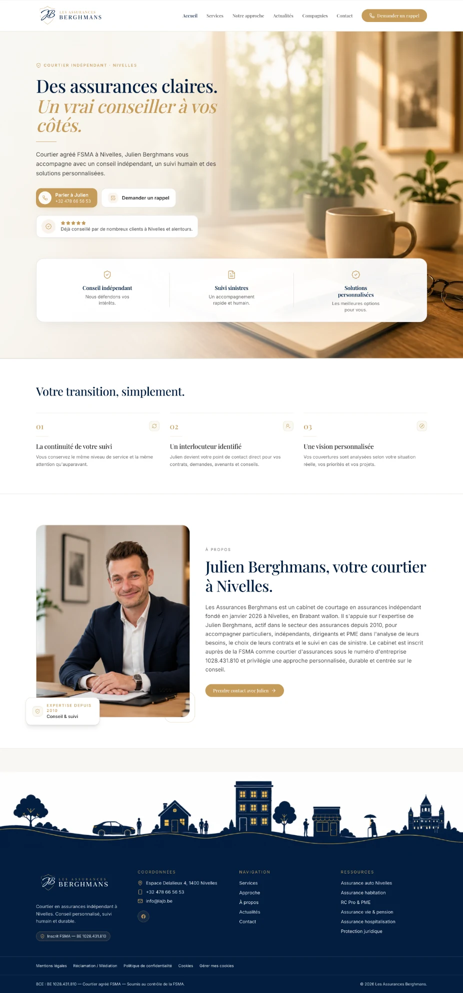 Vue complète de la page d'accueil du site Les Assurances Berghmans